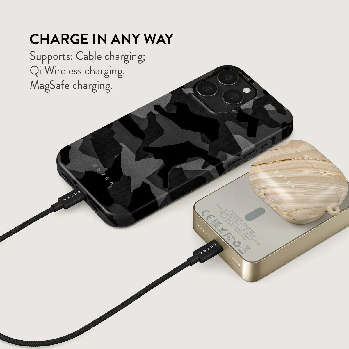 Night Black Camouflage - Magnetic Power Bank