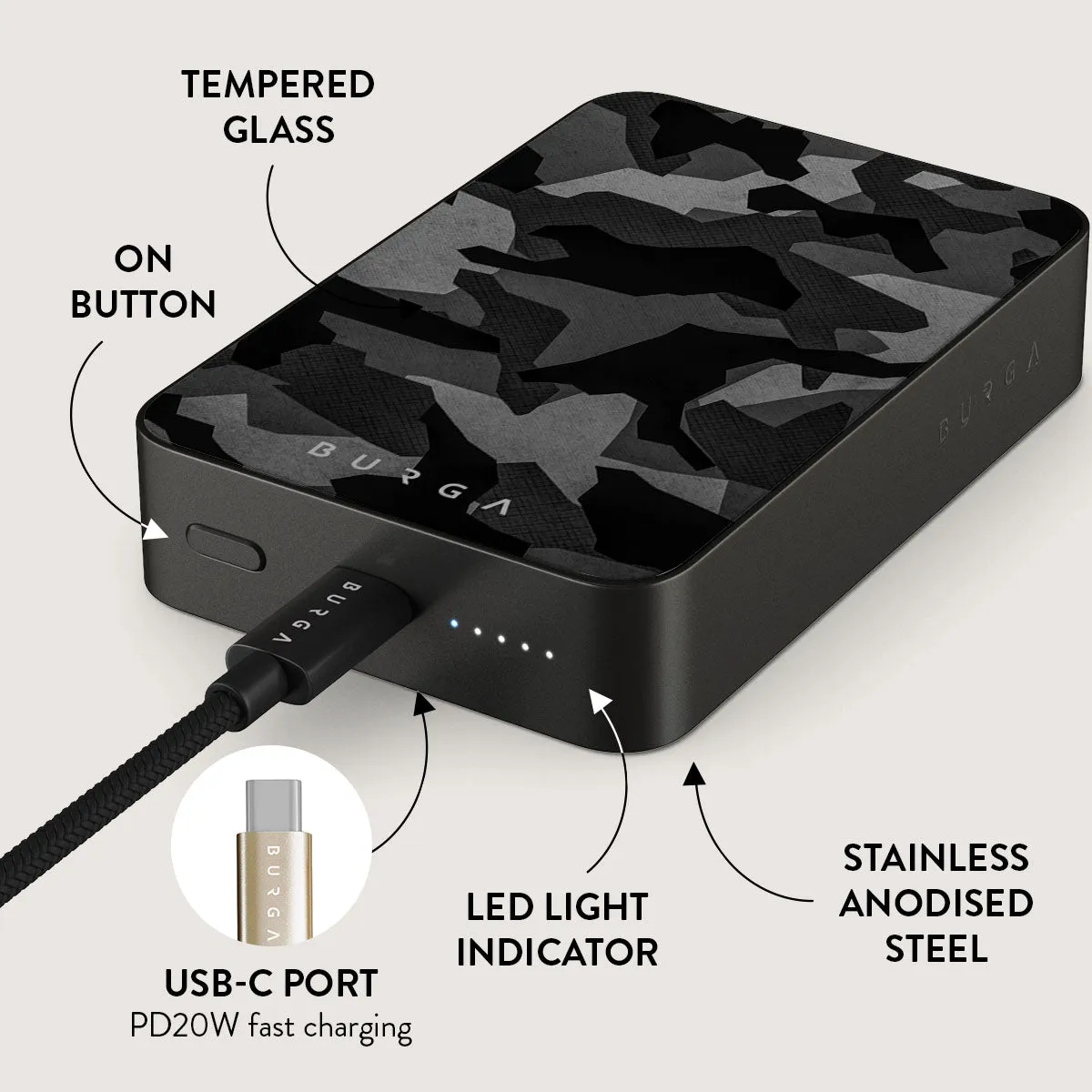 Night Black Camouflage - Magnetic Power Bank