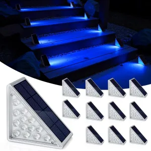 NIORSUN Solar Step Lights for Outside,12 Pack Blue LED Outdoor Step Lights, Stair Lights Outdoor for Patio, Fence, Yard, Walkway, Solar Powered Auto On/Off, IP67 Waterproof, Easy Install