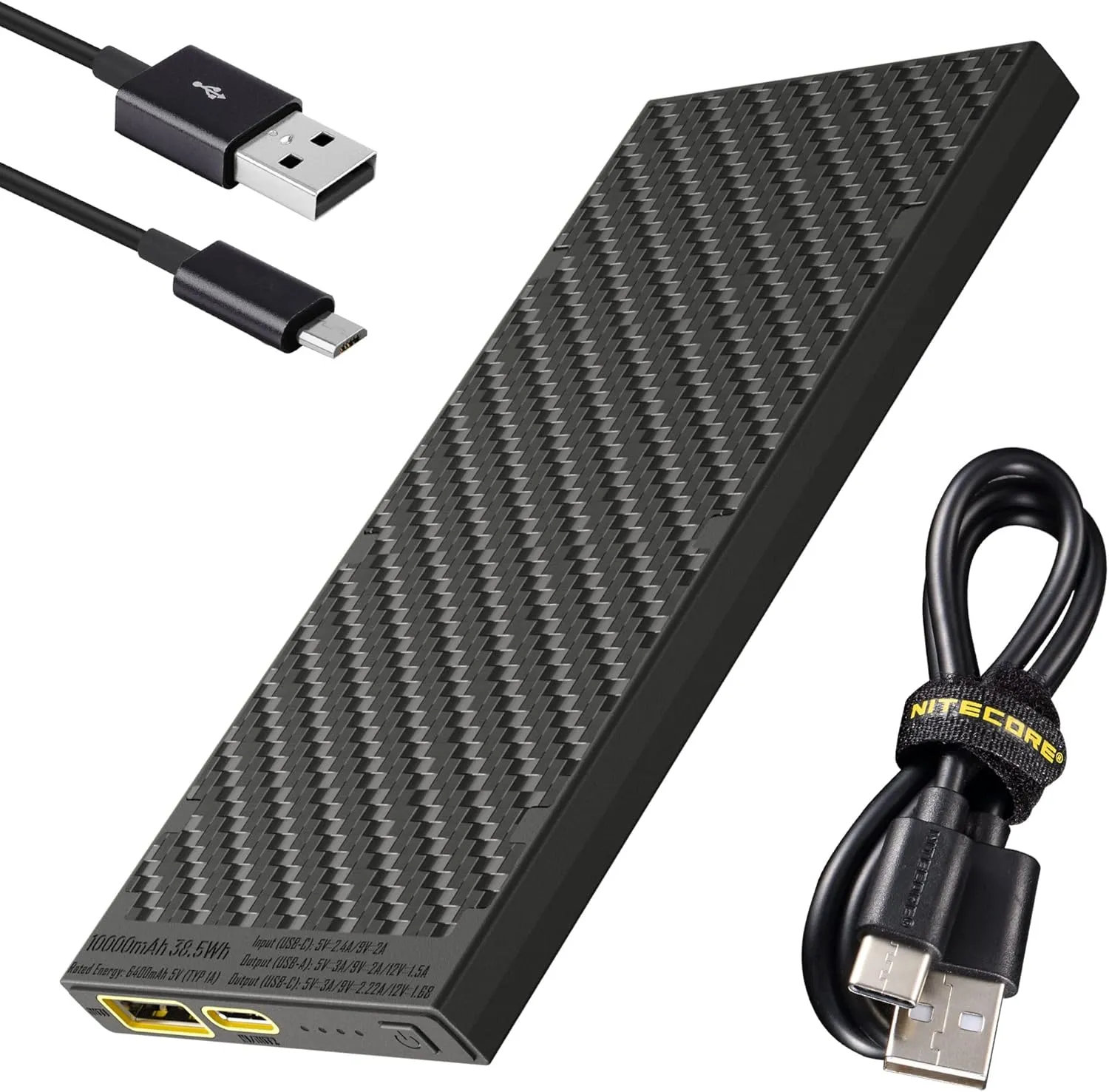 Nitecore NB10000 Gen II (Gen 2) Ultra-Slim Power Bank, 10000mAh QC Quick-Charge USB and USB-C Dual Outputs with Cables for Phones Flashlights and Headlamps (Black), Dual Cable Bundle