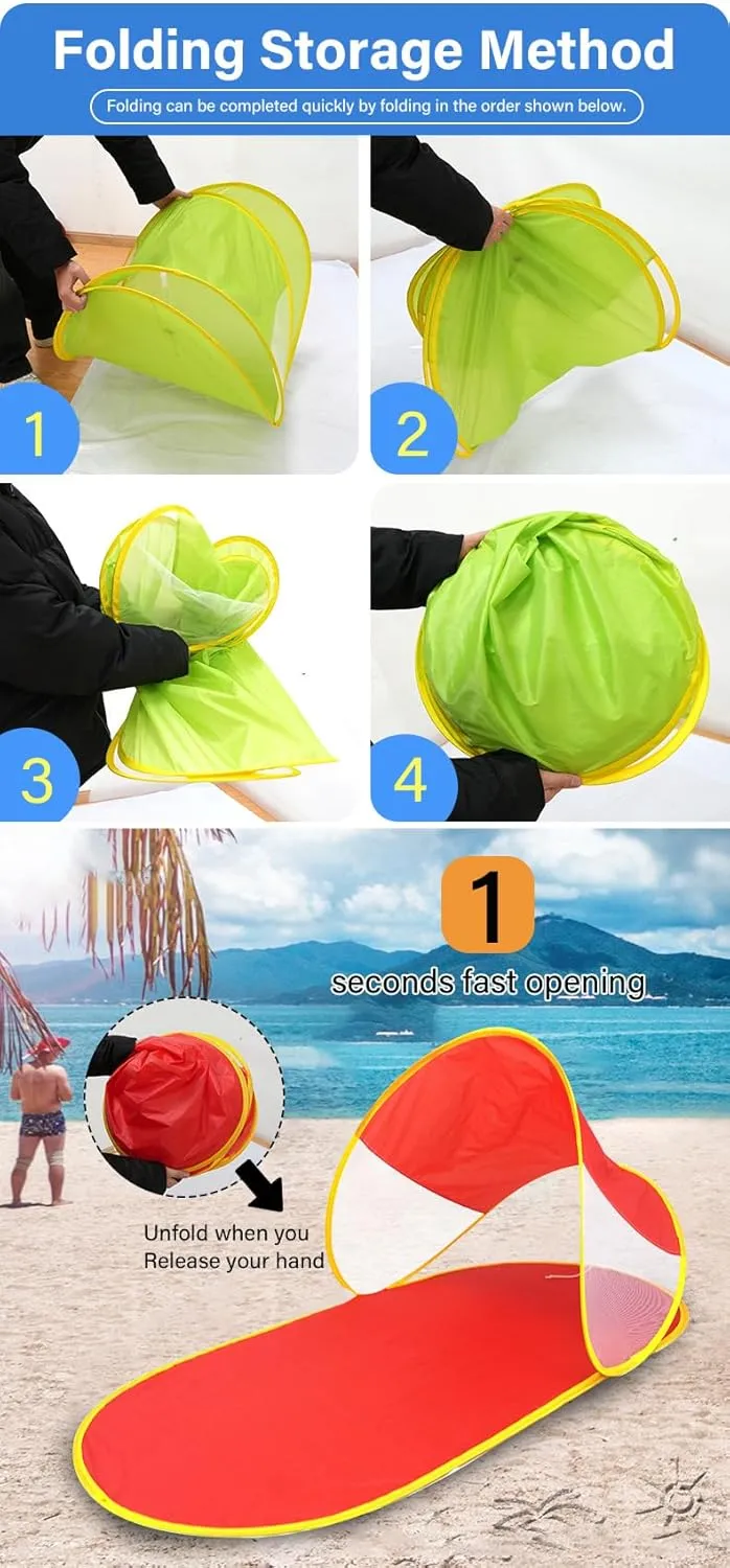 No Need to Set up Quick-Opening Beach Tents, Foldable Outdoor Sun-Protective Camping Beach Tents (red, Blue, Yellow, Green) (Yellow)