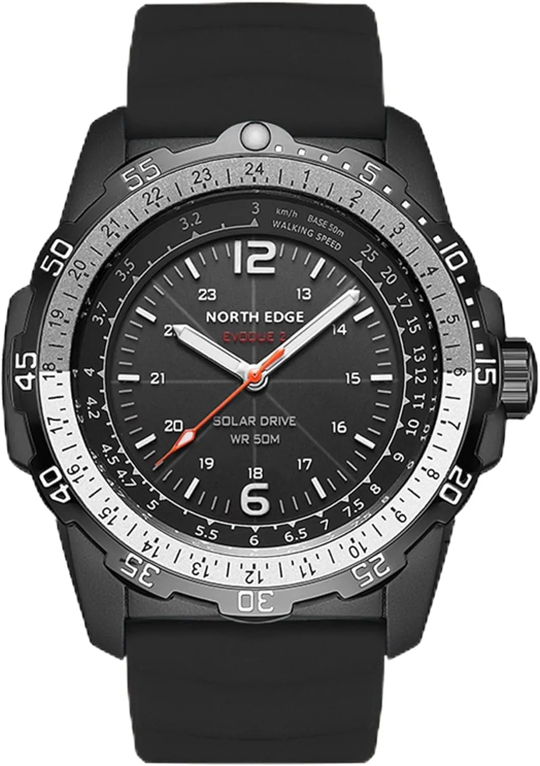 NORTH EDGE Solar Powered Aviation Women Men’s Watch, 50M Waterproof, Luminous Dial, Silicone Strap (46mm)