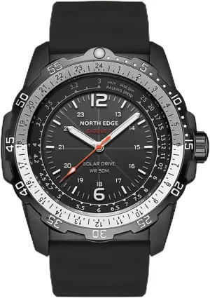 NORTH EDGE Solar Powered Aviation Women Men’s Watch, 50M Waterproof, Luminous Dial, Silicone Strap (46mm)
