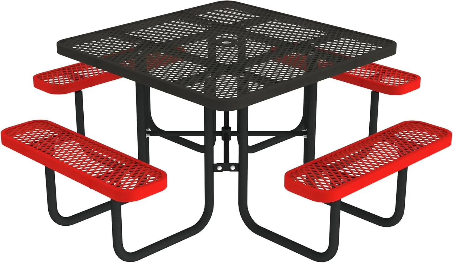 Norwood Commercial Furniture Open Air Series Heavy Duty Portable Square Surface Mount, 46-Inch Outdoor Picnic Table, Black Top/Red Seat