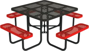 Norwood Commercial Furniture Open Air Series Heavy Duty Portable Square Surface Mount, 46-Inch Outdoor Picnic Table, Black Top/Red Seat
