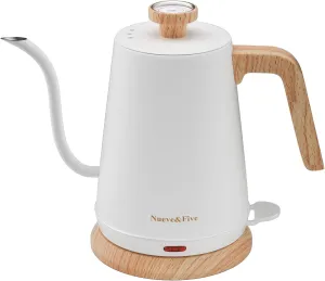 Nueve&Five Gooseneck Electric Kettle with Thermometer,Electric Tea Kettle 1L with Auto Shut-Off，1000W Hot Water Kettle of Stainless Steel,Pour Over Kettle for Coffee & Tea -White