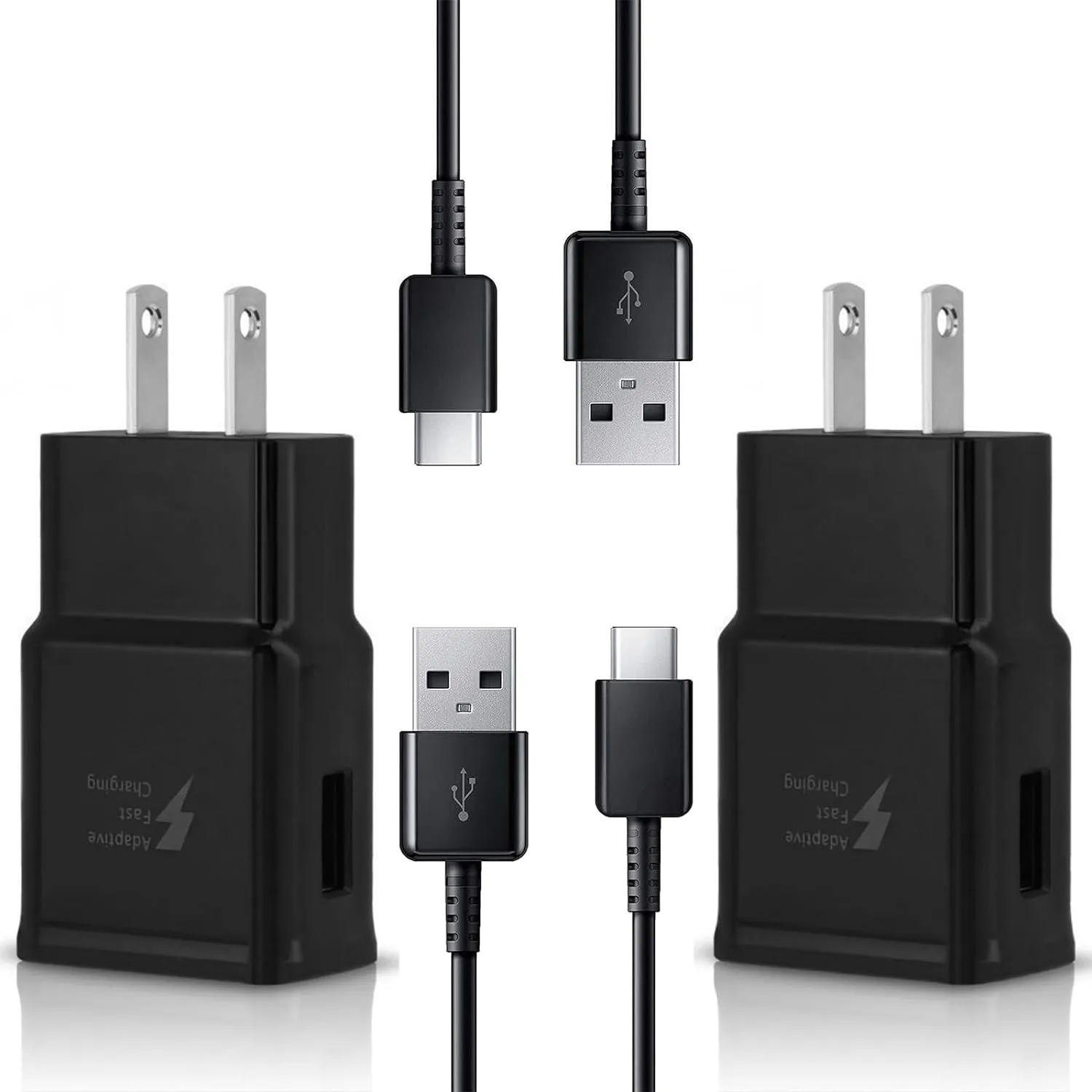 OEM Adaptive Quick Fast Charger Compatible with ZTE Axon 40 Ultra Space Edition Plus Full 15W Power Certified USB Type-C 5Gbps Data Cable. (2 Pack! / Black / 4FT, 1.2M)