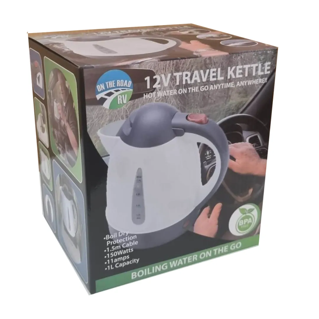 On The Road 12V Kettle – 1L Travel Kettle for Caravans, Boats & Camping (150W)