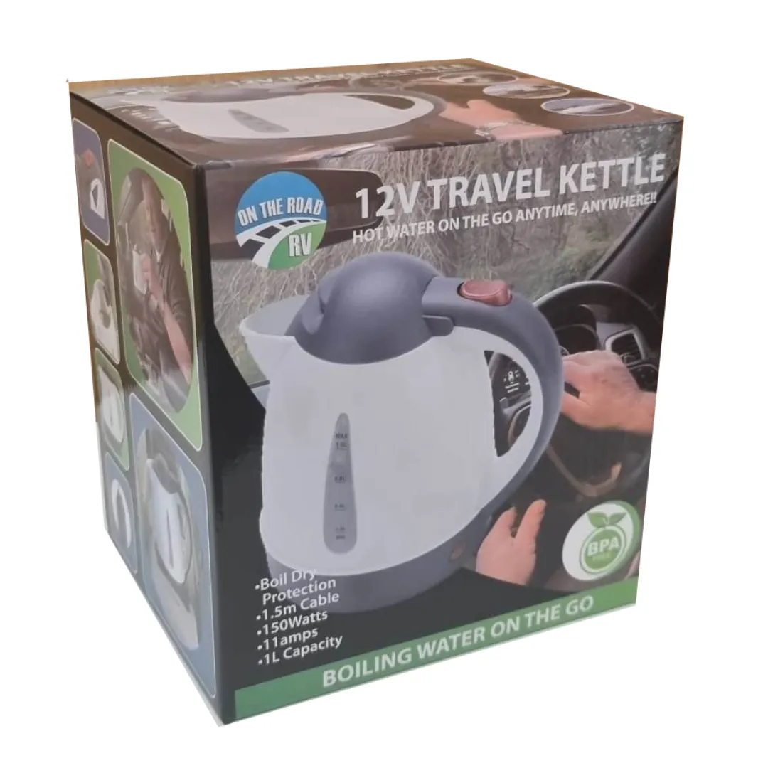 On The Road 12V Kettle – 1L Travel Kettle for Caravans, Boats & Camping (150W)