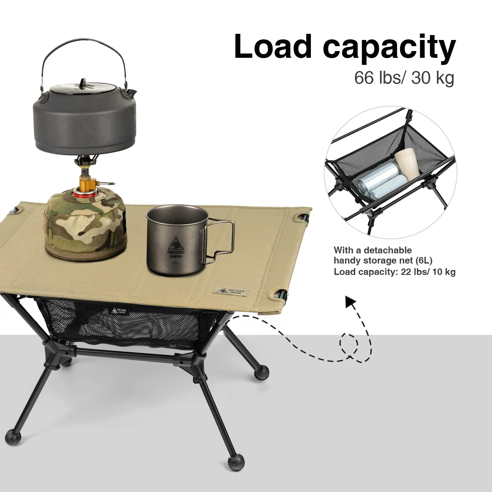 ONETIGRIS Dipper Foldable Camping Table with Mesh Storage – Lightweight Outdoor Furniture
