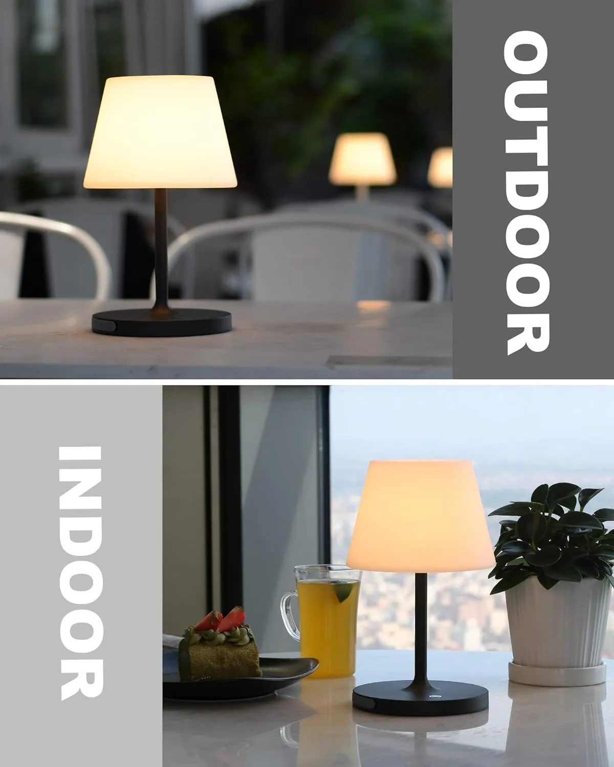 Outdoor Battery Operated Table Lamp Waterproof, 4000mAh Cordless Table Lamp Rechargeable, Touch Dimmable Desk Lamp, LED Night Light for Patio Camping Restaurant Home, H9.6in, Dark Grey