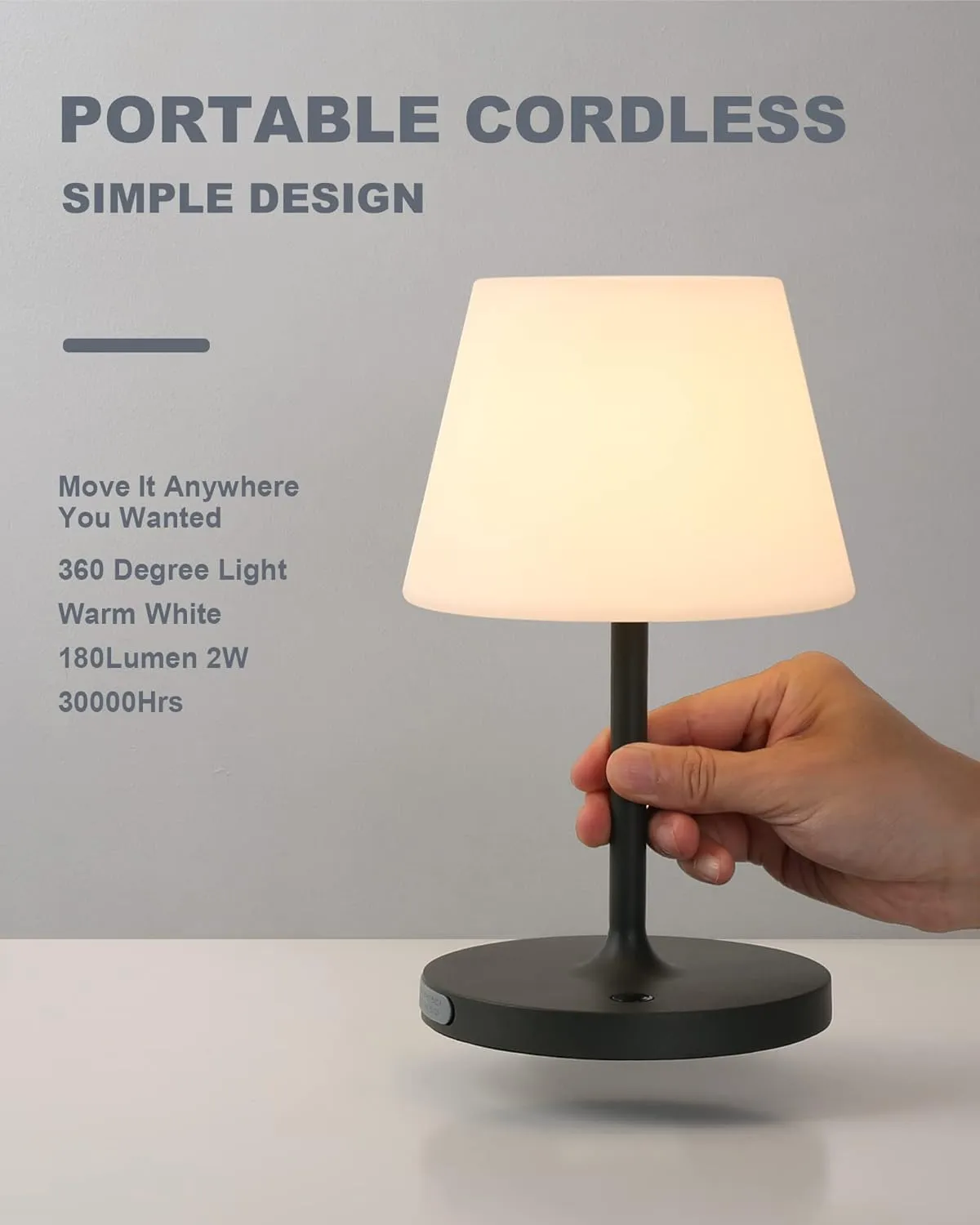 Outdoor Battery Operated Table Lamp Waterproof, 4000mAh Cordless Table Lamp Rechargeable, Touch Dimmable Desk Lamp, LED Night Light for Patio Camping Restaurant Home, H9.6in, Dark Grey