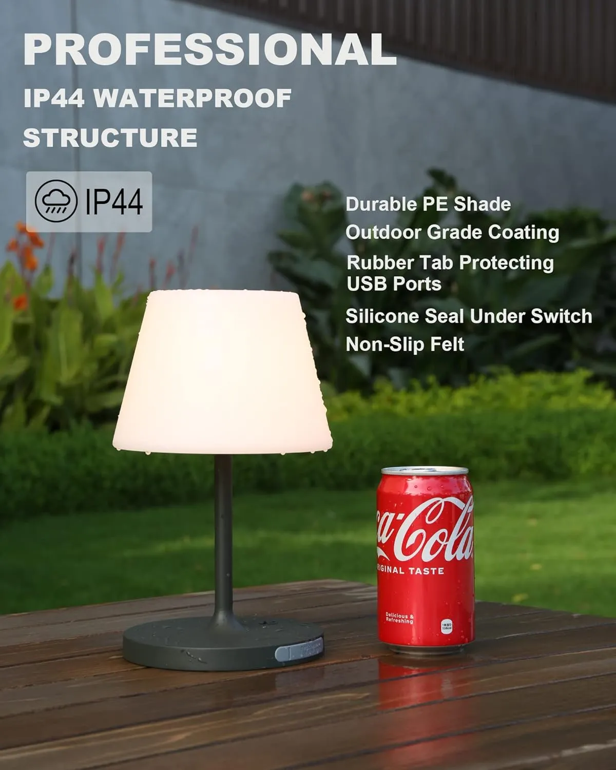 Outdoor Battery Operated Table Lamp Waterproof, 4000mAh Cordless Table Lamp Rechargeable, Touch Dimmable Desk Lamp, LED Night Light for Patio Camping Restaurant Home, H9.6in, Dark Grey
