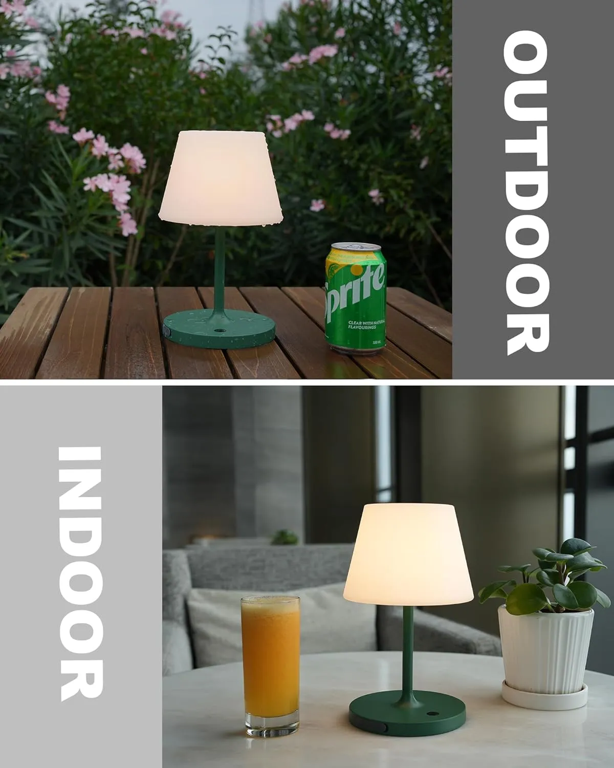 Outdoor Battery Operated Table Lamp Waterproof, 4000mAh Cordless Table Lamp Rechargeable, Touch Dimmable Desk Lamp, LED Night Light for Patio Camping Restaurant Home, H9.6in, Green
