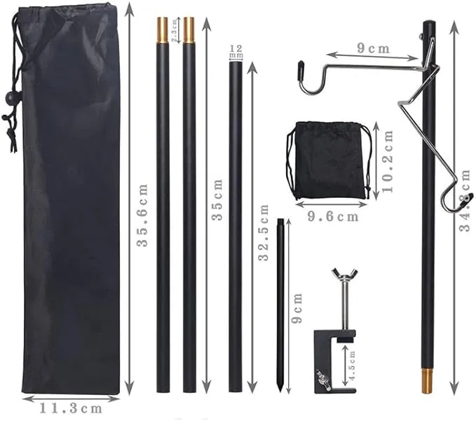 Outdoor Camping Hiking Lamp Post Pole Foldable Portable Fishing Light Lantern Fixing Stand Aluminum Alloy for Ground Table 2 in1
