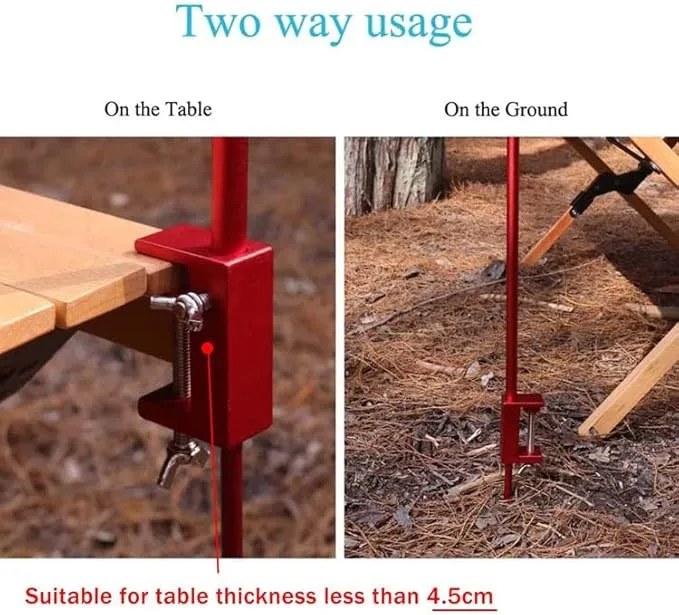 Outdoor Camping Hiking Lamp Post Pole Foldable Portable Fishing Light Lantern Fixing Stand Aluminum Alloy for Ground Table 2 in1