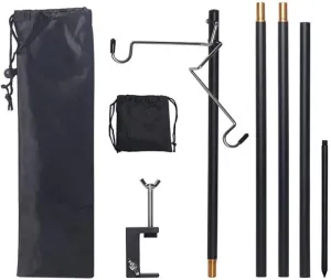 Outdoor Camping Hiking Lamp Post Pole Foldable Portable Fishing Light Lantern Fixing Stand Aluminum Alloy for Ground Table 2 in1