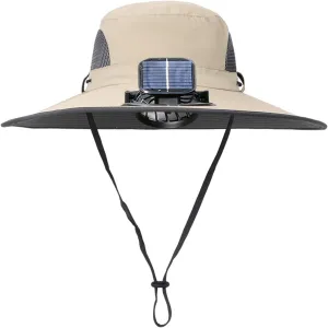 Outdoor Sun Bucket Hat for Men Women Wide Brim Sun Hat with USB Charging Solar Fan UPF 50  Hiking Bucket Fishing Hat