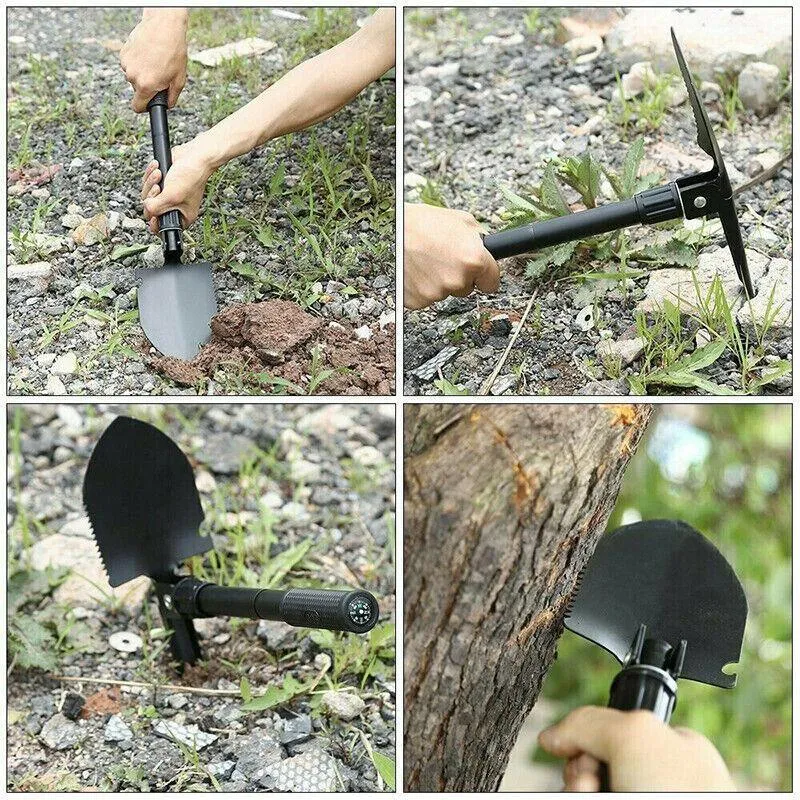 Outdoor Survival Foldable Shovel Spade Garden Camping Hiking Camp Compass Au