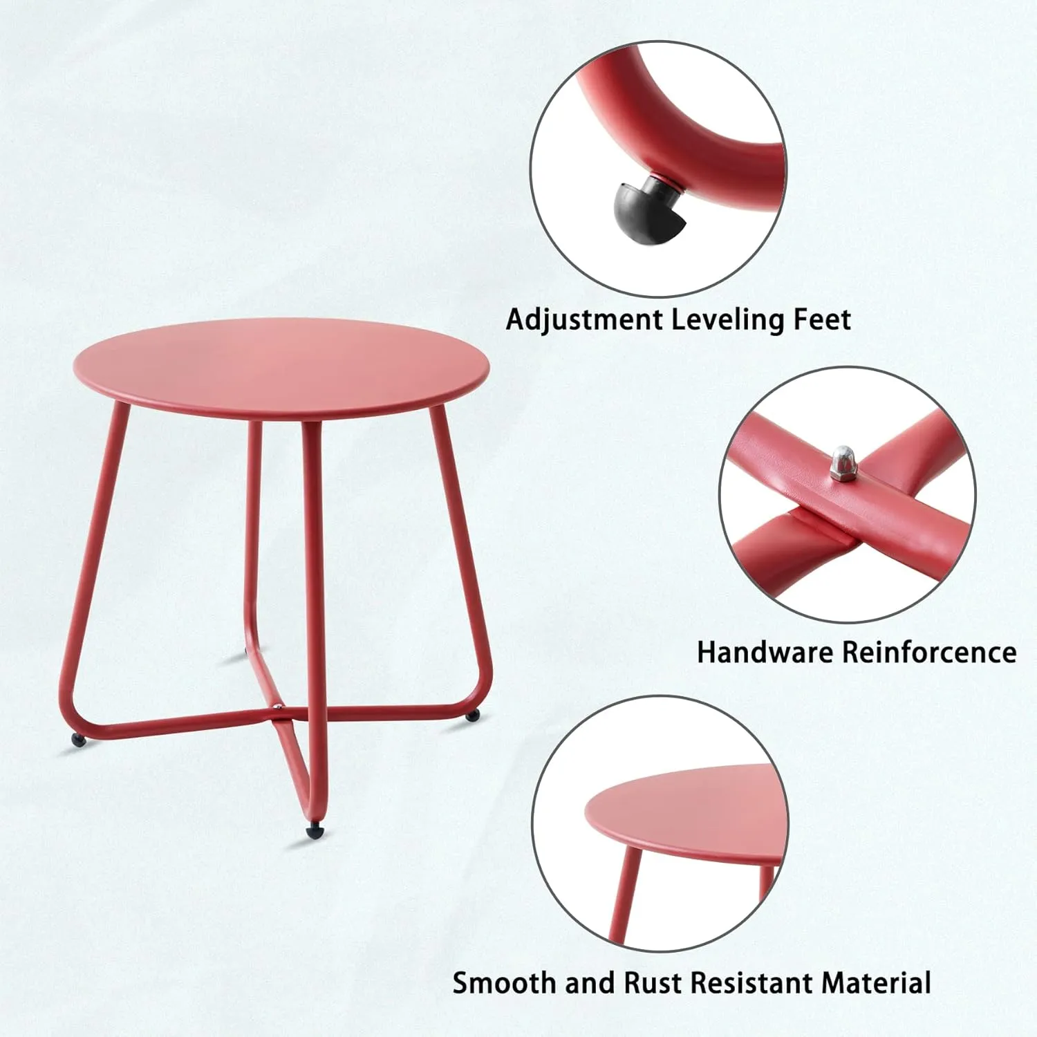 Outdoor Table Small Patio Side Table, Round Metal Side Table, Weatherproof, Portable, Outdoor End Table for Garden, Balcony, Yard (Red)