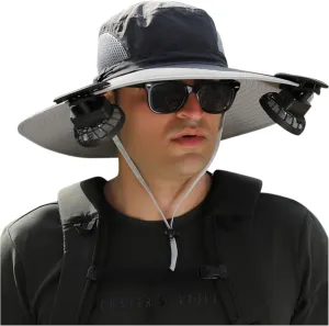Outdoor Wide Brim Solar Powered Fan Hat Bucket Hat with Fans for Men Women Solar & USB Charging Fishing & Beach Hat
