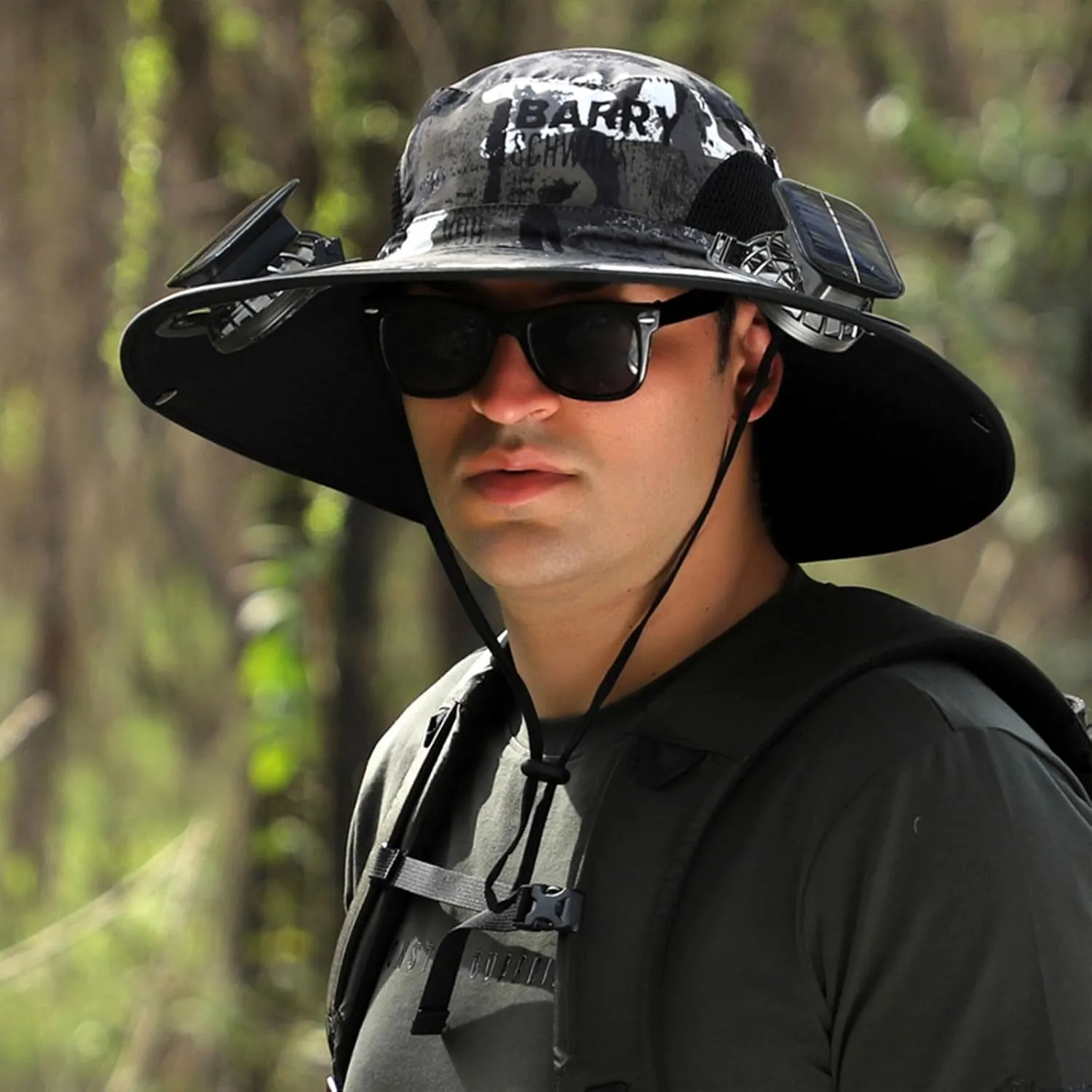 Outdoor Wide Brim Sun Hat with 2 Solar Fan - 2025 Sun Bucket Hat for Men Women, UPF 50 Bucket Fishing Beach Hat Fan Built in