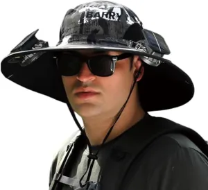 Outdoor Wide Brim Sun Hat with 2 Solar Fan - 2025 Sun Bucket Hat for Men Women, UPF 50 Bucket Fishing Beach Hat Fan Built in
