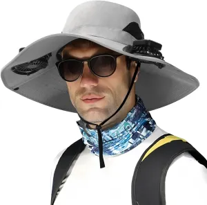 Outdoor Wide Brim Sun Hat with 2 Solar Fan - 2025 Sun Bucket Hat for Men&Women, UPF 50  Bucket Fishing Beach Hat Fan Built in