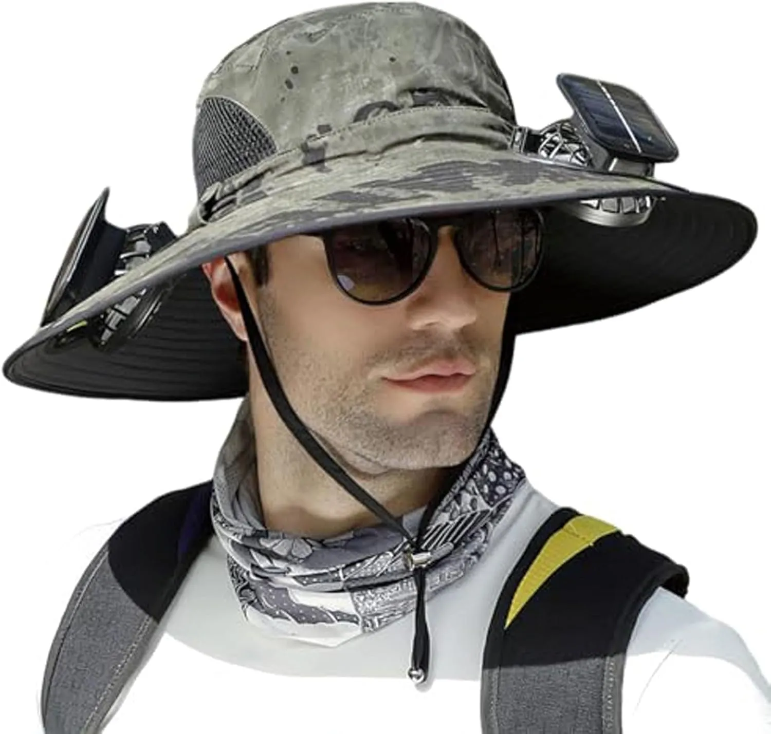 Outdoor Wide Brim Sun Hat with 2 Solar Fan, Colitt - Fishing Hat with Built in Fan Sun Bucket Hats for Men&Women