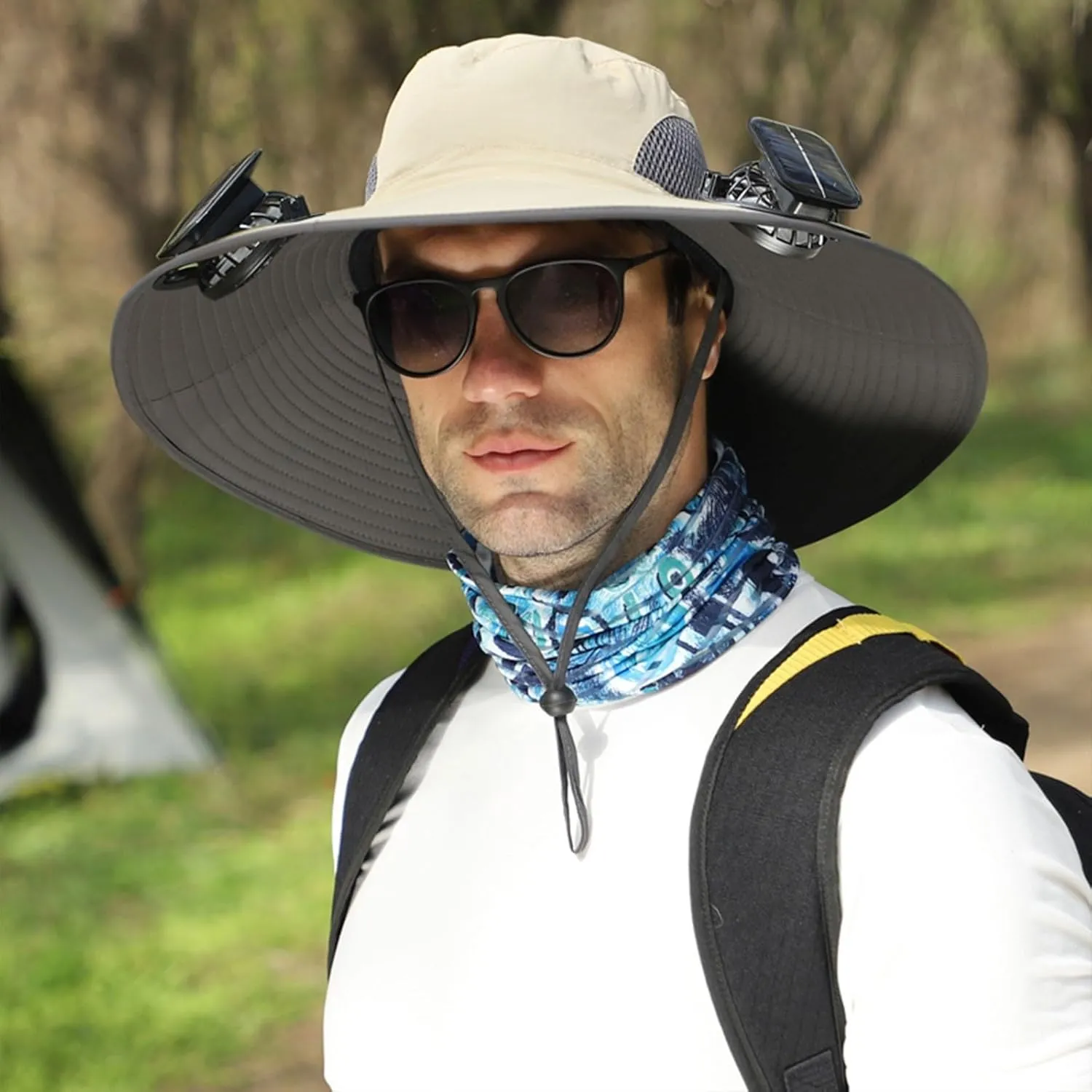 Outdoor Wide Brim Sun Hat with 2 Solar Fan, Colitt - Fishing Hat with Built in Fan Sun Bucket Hats for Men&Women