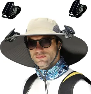 Outdoor Wide Brim Sun Hat with 2 Solar Fan, Colitt - Fishing Hat with Built in Fan Sun Bucket Hats for Men&Women