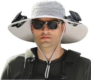 Outdoor Wide Brim Sun Hat with Solar Fan-Fishing Hat with 2 Solar Powered Fan, Solar Powered Fan Hat for Outdoor