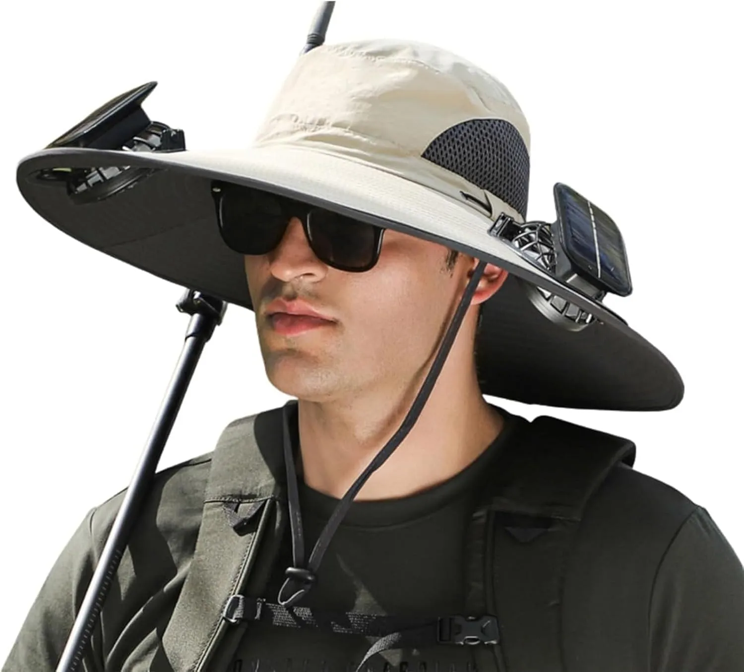 Outdoor Wide Brim Sun Hat with Solar Fan, Solar Powered Fan Hat, Solar Fan Hat, Fishing Hats for Men Sun Protection