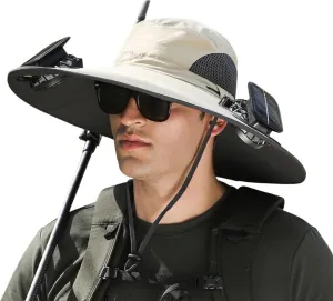 Outdoor Wide Brim Sun Hat with Solar Fan, Solar Powered Fan Hat, Solar Fan Hat, Fishing Hats for Men Sun Protection