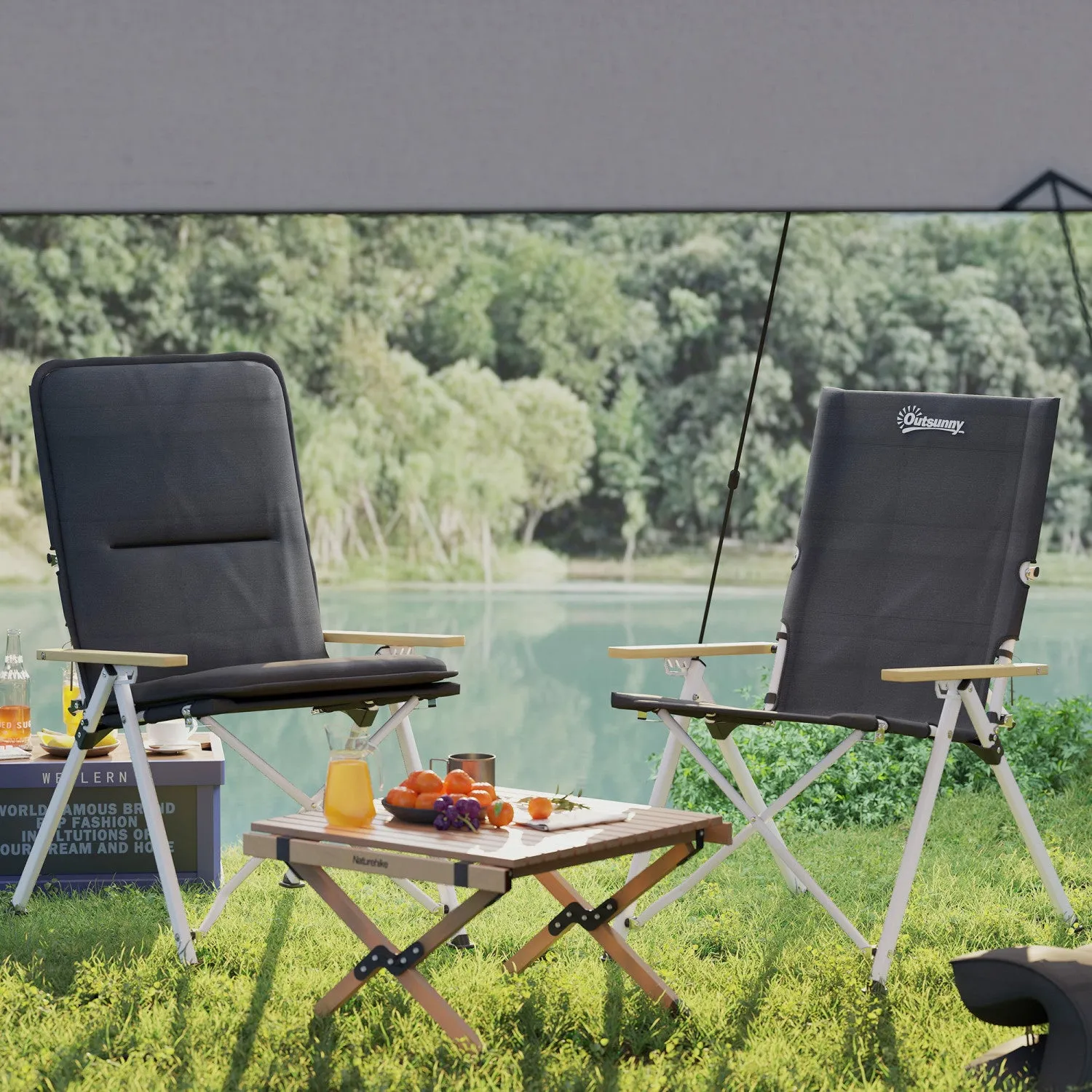 Outsunny Folding Camping Chairs 2 Pack Outdoor Padded Recliner W/carry Bag