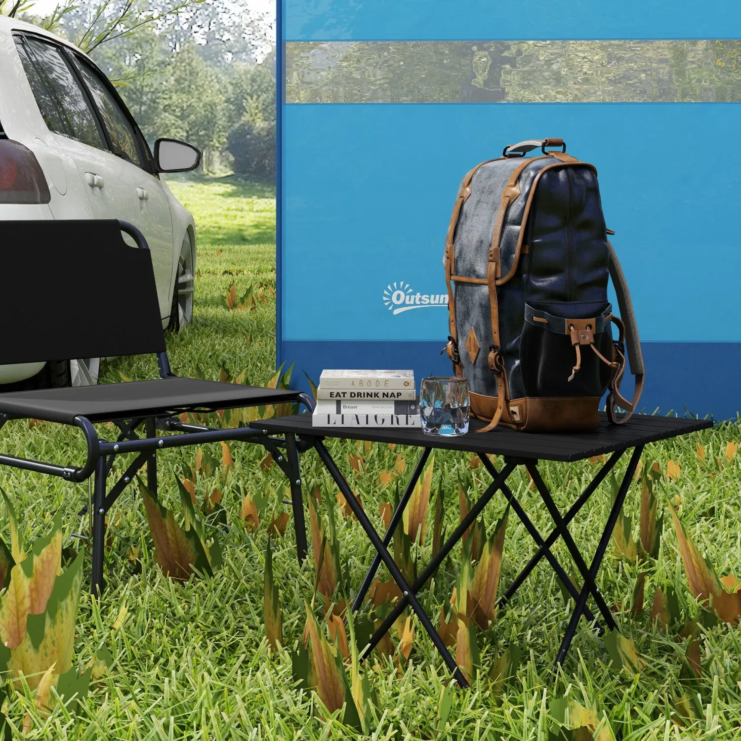 Outsunny Folding Camping Table, Portable Picnic Table With Carry Bag, Black