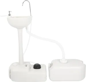 Outvita Portable Camping Sink w/ 19L Water Tank Rolling Wheels Towel Holder Soap Dispenser Faucet, Outdoor Foot Pump Washing Station for RV Boat Travel Picnic Worksit