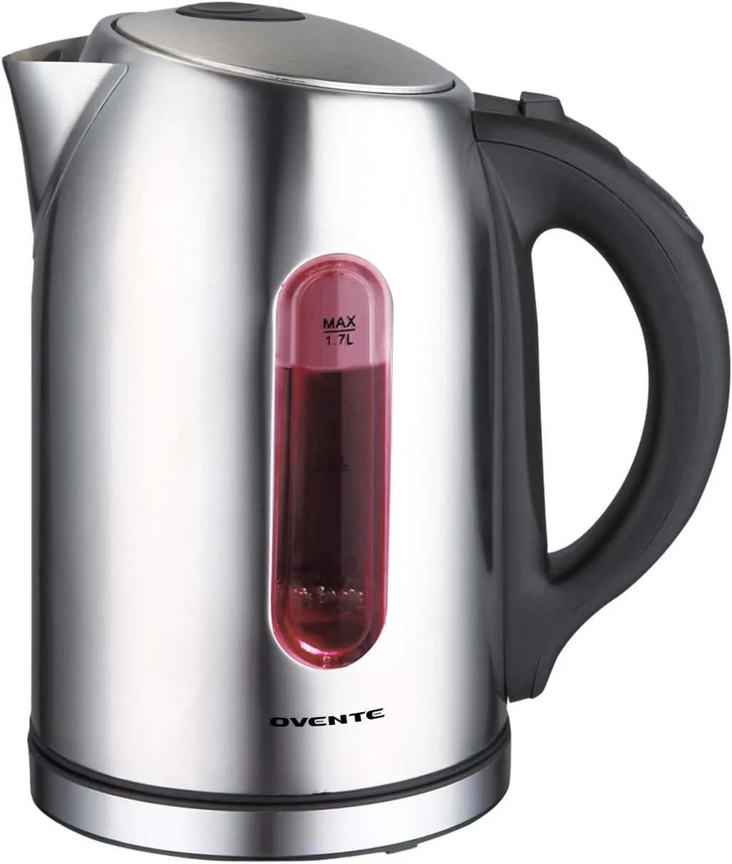 Ovente Electric Stainless Steel Hot Water Kettle 1.7 Liter with 5 Temperature Control & Concealed Heating Element, BPA-Free 1100 Watt Tea Maker with Auto Shut-Off and Keep Warm Setting, Silver KS88S