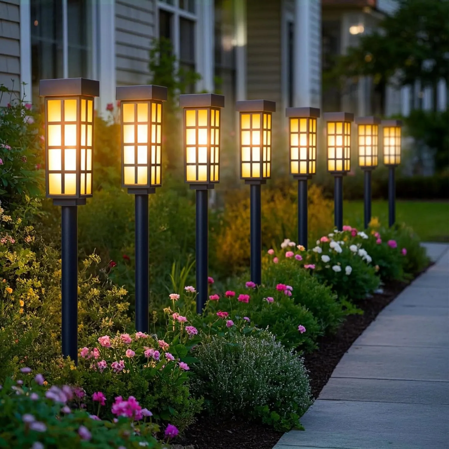 PASAMIC 24" Solar Pathway Lights Outdoor, 8 Pack Bright Garden Light with Auto On/Off, IP65 Solar Lights Outdoor Waterproof, Garden Landscape Lighting for Yard, Patio, Walkway, Driveway