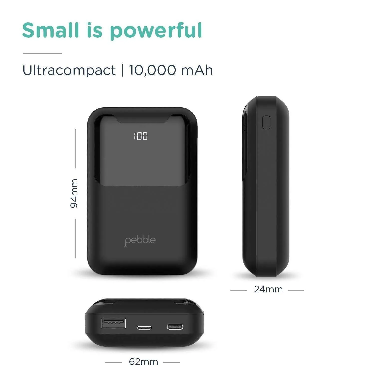 Pebble ion 10000 mAh Fast Charge Power Bank