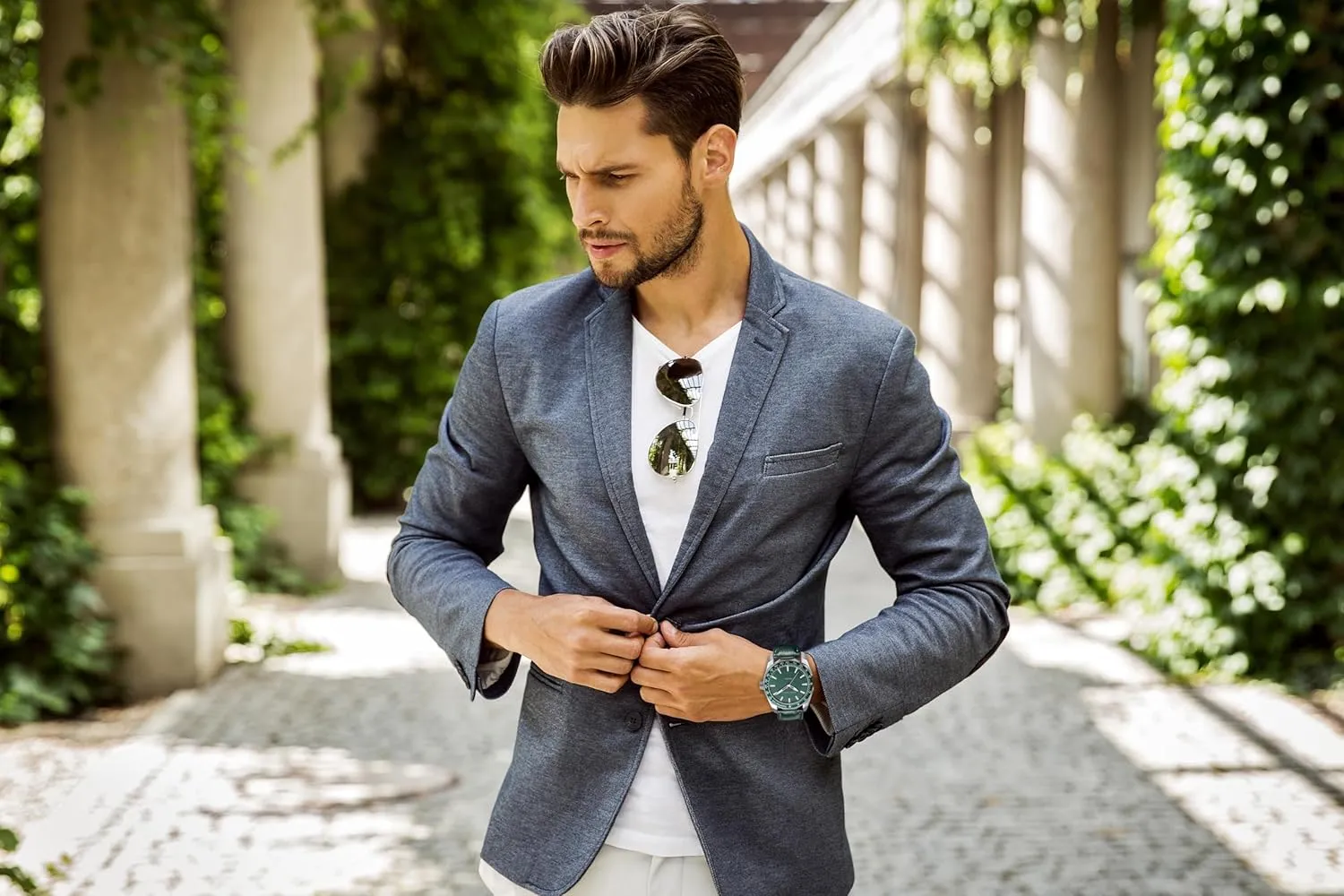 Perry Ellis Solar Powered Mens Watch | Vegan Leather Water-Resistant Analog Wrist Watches for Men | 42mm Case | Aluminum Tachymeter Bezel | Elegant Gift for Man
