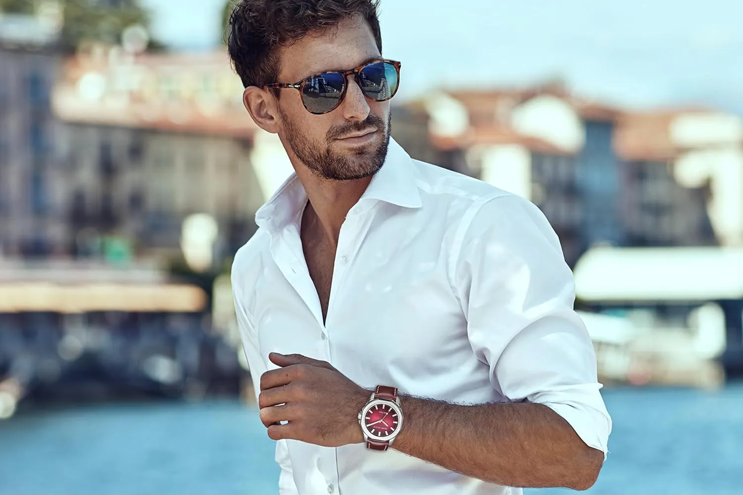 Perry Ellis Solar Powered Mens Watch | Vegan Leather Water-Resistant Analog Wrist Watches for Men | 42mm Case | Relojes para Hombres | Elegant Gift for Man