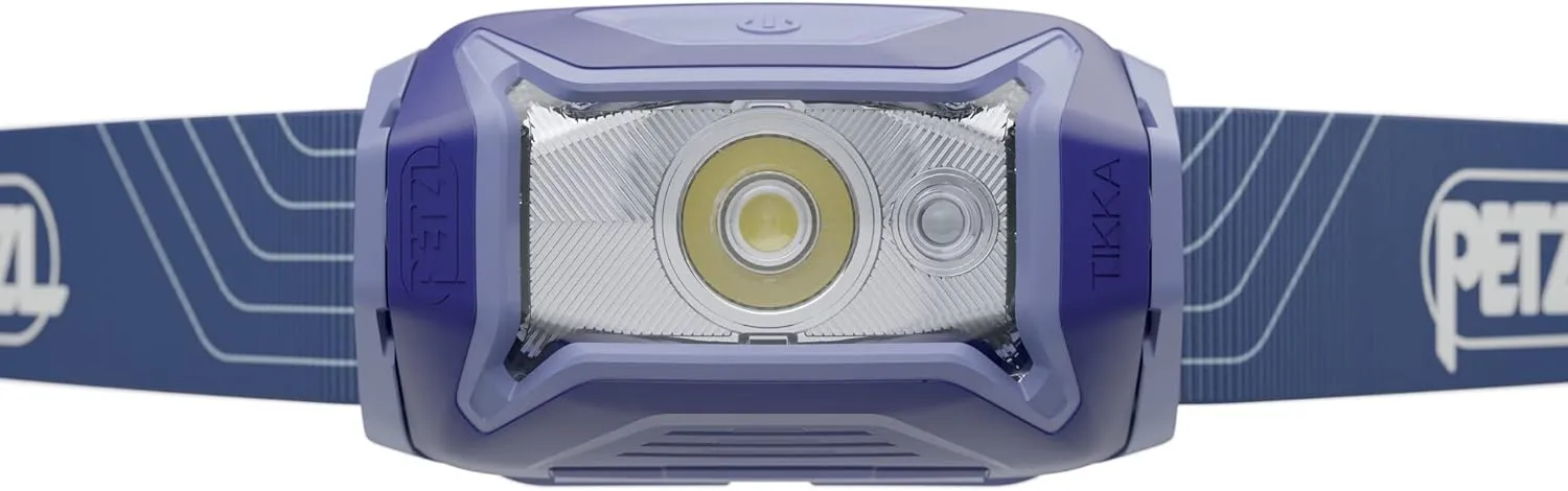 PETZL Tikka Headlamp - Compact 350 Lumen Light with Red Lighting, for Hiking, Climbing, Running, and Camping - Blue