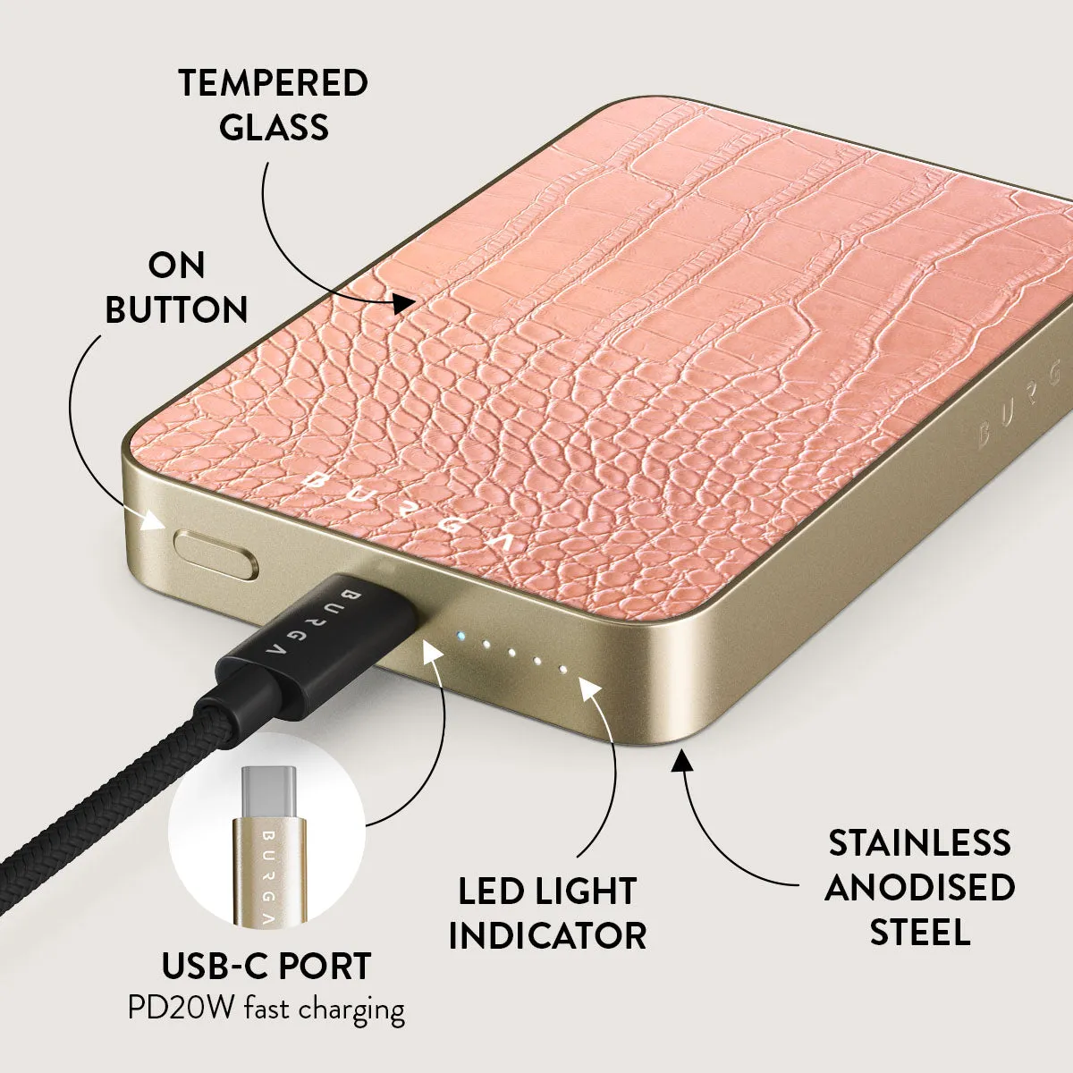 Pink Croco - Magnetic Power Bank