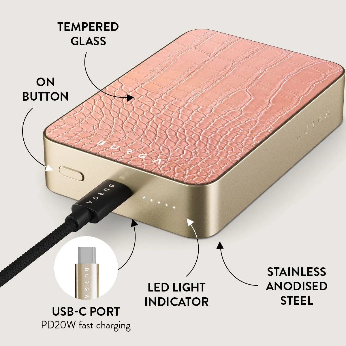 Pink Croco - Magnetic Power Bank