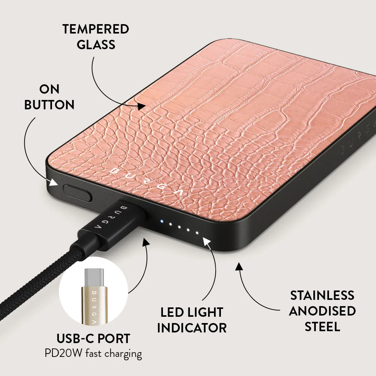 Pink Croco - Magnetic Power Bank