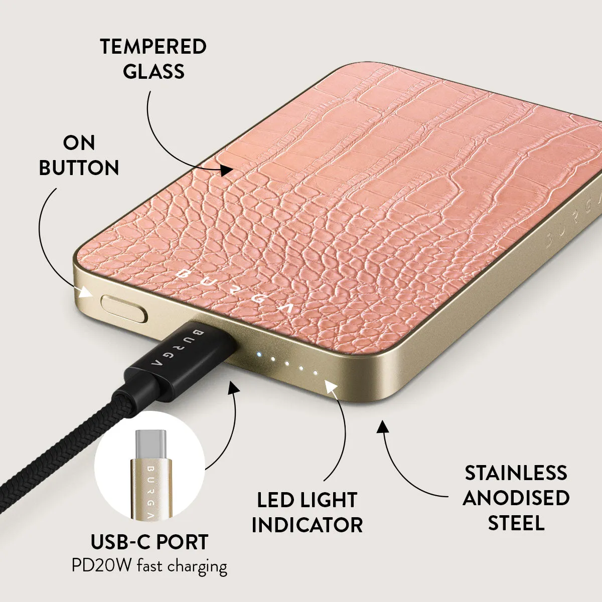 Pink Croco - Magnetic Power Bank