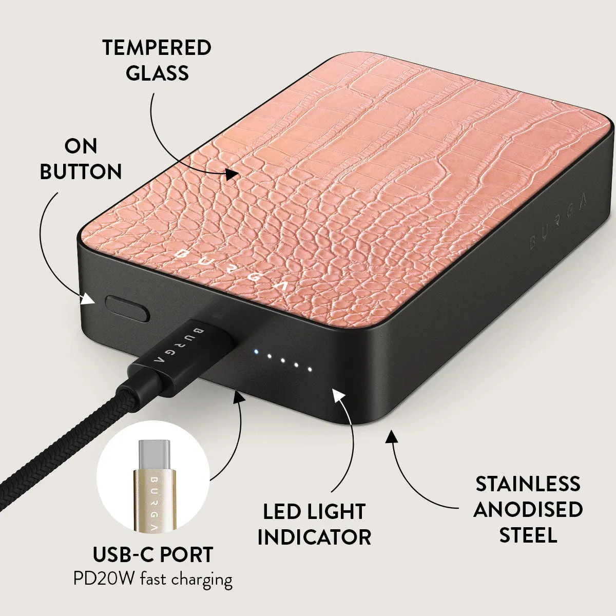 Pink Croco - Magnetic Power Bank
