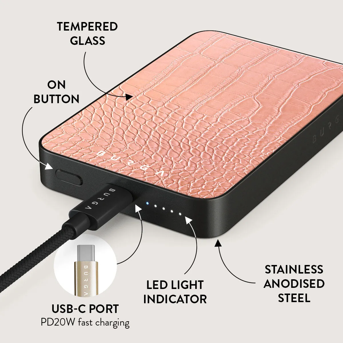 Pink Croco - Magnetic Power Bank