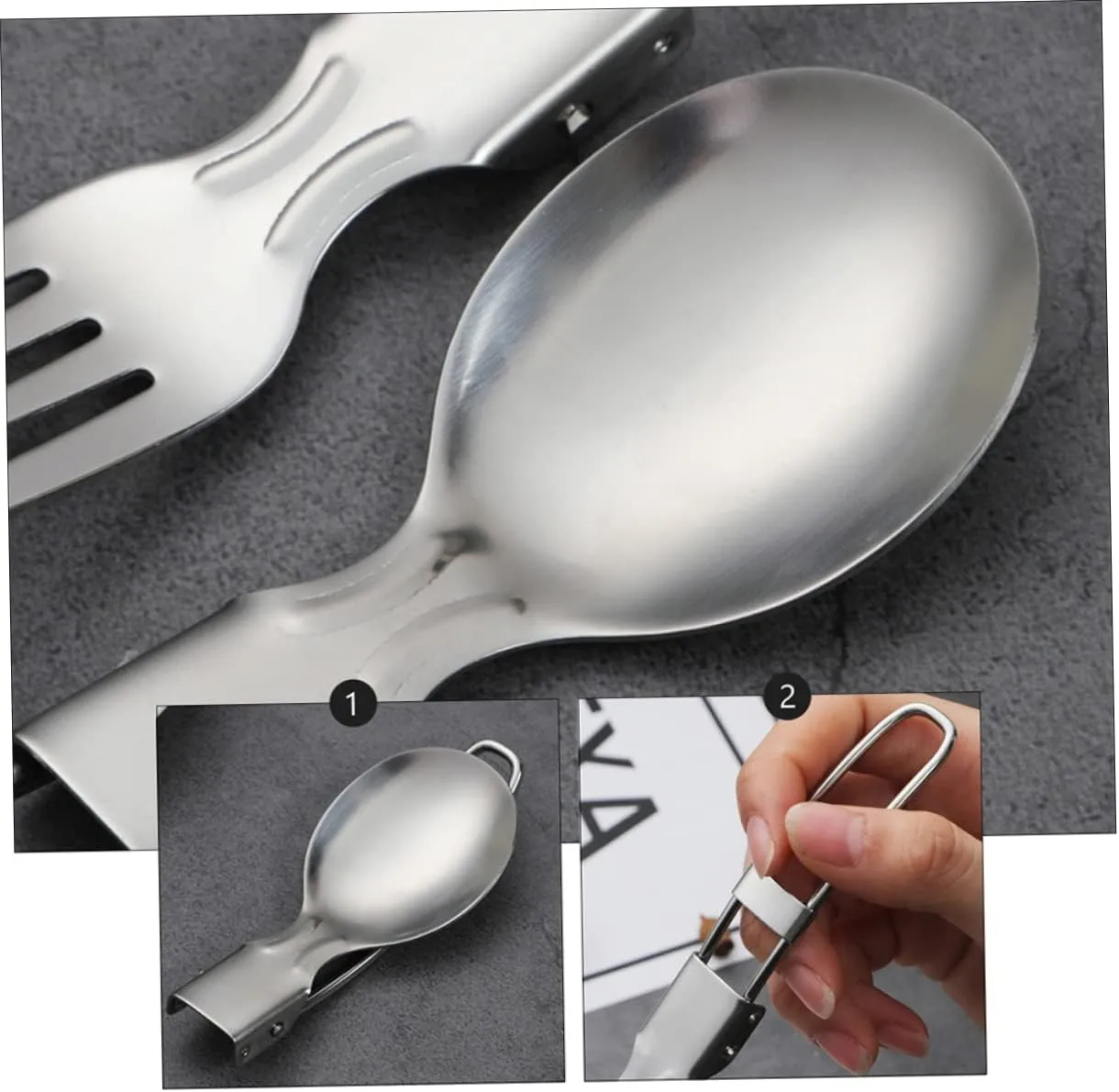 POPETPOP 3sets Picnic Essential Compact Camping Silverware Folding Fork Spoon and Spork for Outdoor Activities 4pcs*3
